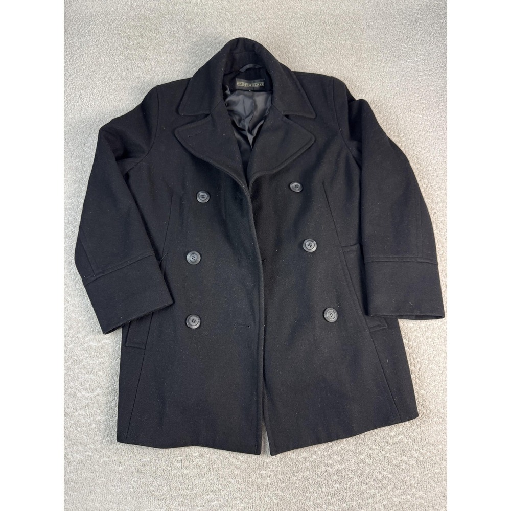 Kristen Blake Pea Coat Womens 10 Black Wool Blend Double Breasted Winter‎ Jacket
